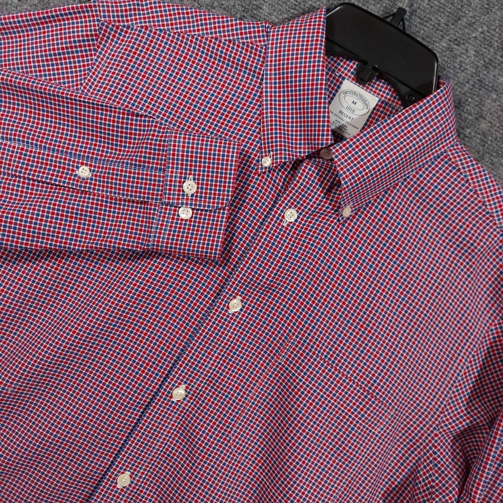Brooks Brothers Shirt Mens Medium Red Check Long Sleeve Regent Non‎ Iron